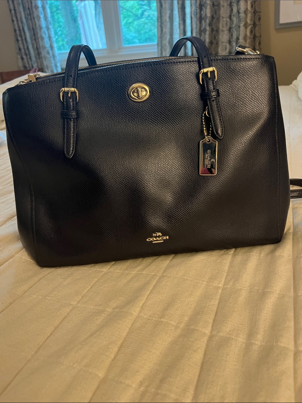 Coach Navy Leather Turnlock Satchel - Crossbody Carryall
